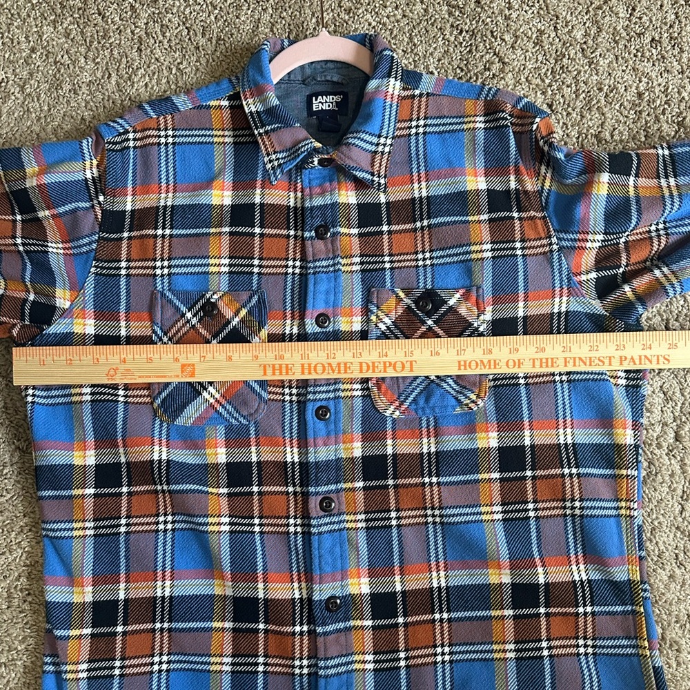 LANDS' END Men's Traditional Fit Plaid Flannel Button Down L 42-44 CabinCore - Picture 4 of 11